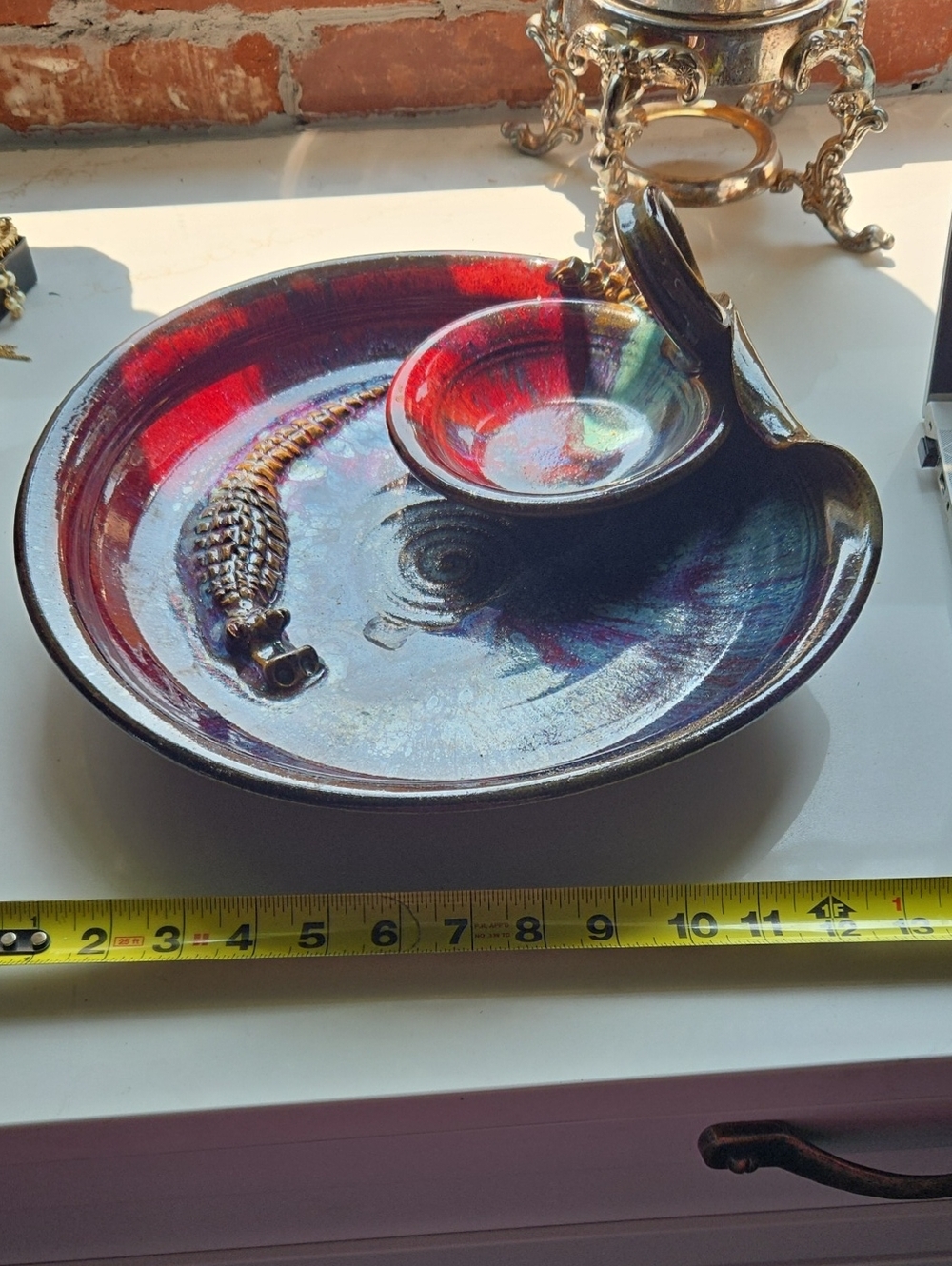 Handcrafted Red and Blue Pottery Chip And Salsa with Fish Accent